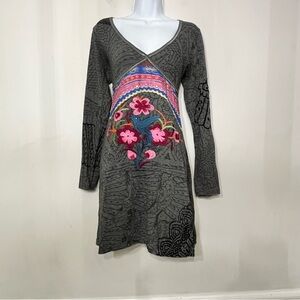 Floral Patterned Gray Dress